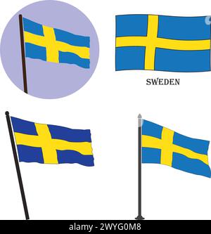 Icona della bandiera svedese disegno del simbolo della figura vettoriale Illustrazione Vettoriale