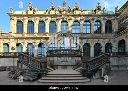 Dresda, Germania - 9 luglio 2023: Palazzo Zwinger, galleria d'arte e museo a Dresda, Germania. Foto Stock