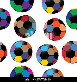 Motivo senza cuciture con palline da calcio colorate Illustrazione Vettoriale