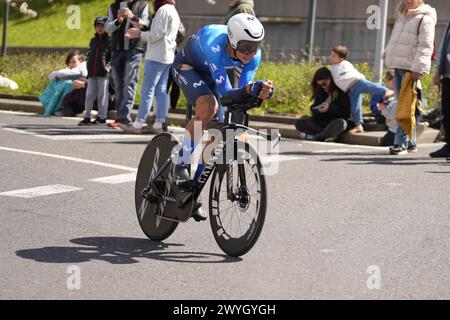 Davide, IL TEAM FORMOLO MOVISTAR durante la Itzulia Basque Country 2024, evento ciclistico, tappa 1 Irun - Irun, cronometro individuale il 1° aprile 2024 a Irun, Spagna - foto Laurent Lairys / DPPI Foto Stock