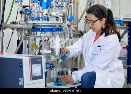 Minipilot, reattore in vetro, apparecchiature per impianti pilota, laboratorio di biotecnologie, industria alimentare, Unit of Health, Technology Centre, Tecnalia Research & Innovation, Miñano, Alava, Paesi Baschi, Spagna. Foto Stock