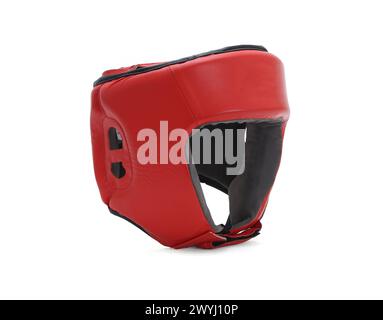 protezione della testa di boxe rossa isolata su sfondo bianco Foto Stock