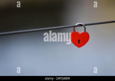 Love lock lungo il canale "Lauch" di Colmar, Alsazia, Francia. Foto Stock