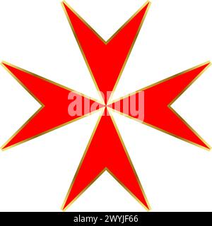 Croce rossa maltese con contorno dorato. Insegne di ordine militare Illustrazione Vettoriale