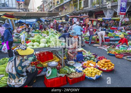 Cambogia, Phnom Penh, distretto di Prampi Makara, mercato di Orussey Foto Stock