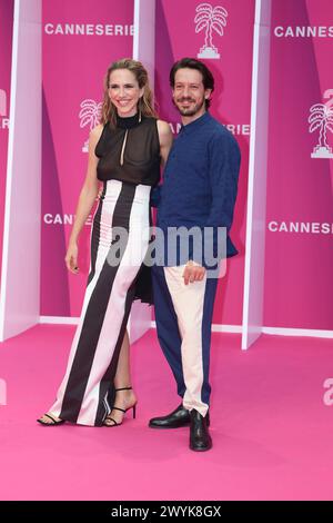 Cannes, Francia. 6 aprile 2024. CANNES, Francia 6. APRILE; Aina Clotet e Marcel Borràs partecipano al Pink Carpet il secondo giorno del 7° Festival Internazionale di Canneseries il 6 aprile 2024 a Cannes, Francia foto e copyright Thierry CARPICO/ATP Images (CARPICO Thierry/ATP/SPP) credito: SPP Sport Press Photo. /Alamy Live News Foto Stock