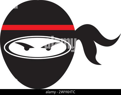 Ninja guerriero icona. Semplice disegno grafico con logo a testa ninja nero Illustrazione Vettoriale