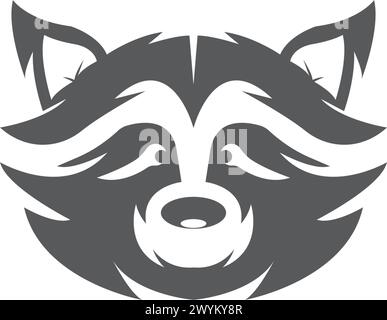 Carino disegno con icona vettoriale con logo di procione nero Illustrazione Vettoriale