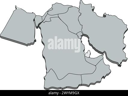 Mappa d'argento del QATAR all'interno di una mappa in grigio scuro del Medio Oriente Illustrazione Vettoriale