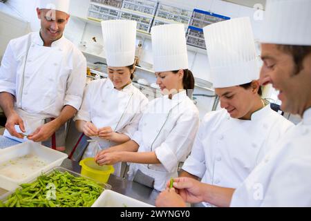 Piselli. Scuola di cucina Luis Irizar. Donostia, Gipuzkoa, Paesi Baschi, Spagna. Foto Stock
