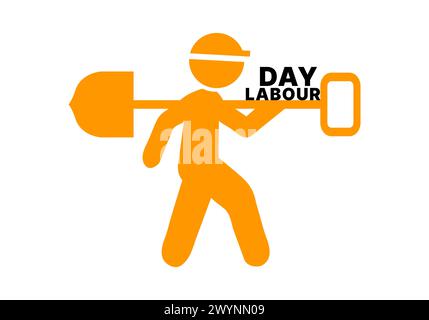 Disegno illustrativo vettoriale del giorno internazionale del lavoro per celebrare la giornata del lavoro in forma di personaggio con pala per attrezzature sulla spalla Illustrazione Vettoriale