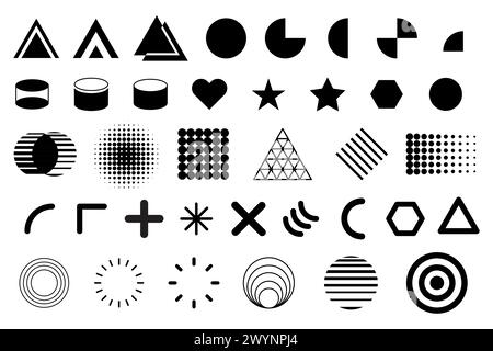 Icone geometriche diverse. Collezione di simboli moderni. Pacchetto di design creativo. Illustrazione vettoriale. EPS 10. Illustrazione Vettoriale