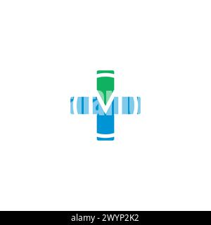 Logo medico moderno di salute in più segno simbolo forma, ospedale farmacia logo con simbolo più e foglia, logo di salute per l'identità di marca di affari Illustrazione Vettoriale