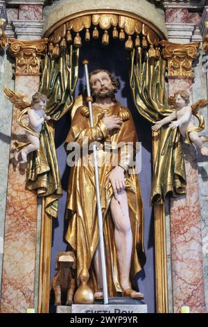 San Rocco, una statua sull'altare di San Rocco nella chiesa parrocchiale dell'Immacolata Concezione a Mace, Croazia Foto Stock