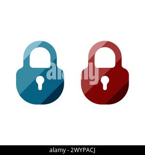 Icona rossa e blu del vettore di blocco. I simboli di protezione del blocco sono colorati. Icona di allarme rossa e blu vettoriale. Illustrazione Vettoriale
