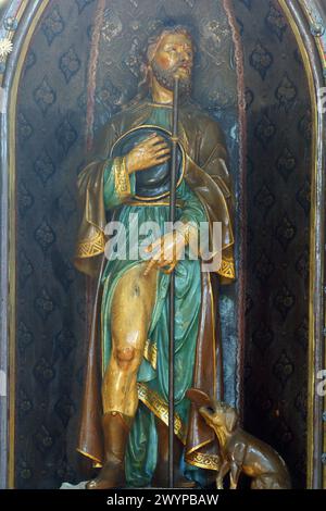 San Rocco, statua sull'altare di San Rocco nella Chiesa della Santa Trinità a Krapinske Toplice, Croazia Foto Stock