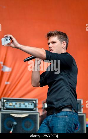 Roy Stride - Scouting for Girls, V2011, Hylands Park, Chelmsford, Essex, Regno Unito - 21 agosto 2011 Foto Stock