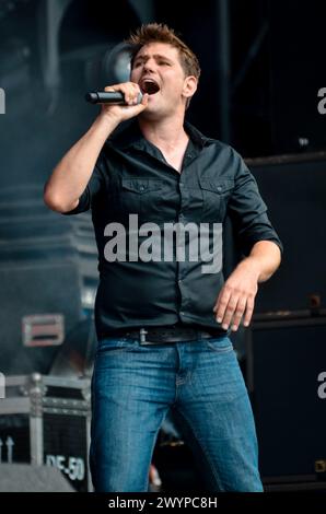 Roy Stride - Scouting for Girls, V2011, Hylands Park, Chelmsford, Essex, Regno Unito - 21 agosto 2011 Foto Stock