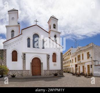 Chiesa (Parroquia) de Nuestra Senora del Socorro nel vecchio villaggio di montagna Tejeda nel centro dell'isola Grand Canary (Gran Canaria), Canary IS Foto Stock