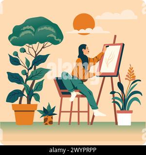 Pittura artistica Hobby a casa Illustrazione Vettoriale