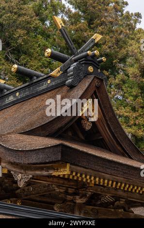 Pellegrini e vedute del santuario di Kumano Hongu lungo l'antica via di pellegrinaggio di Kumano Kodo vicino a Hongu, Giappone Foto Stock