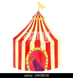 Tenda circo disegnata a mano con acquerello isolato su sfondo bianco. Foto Stock