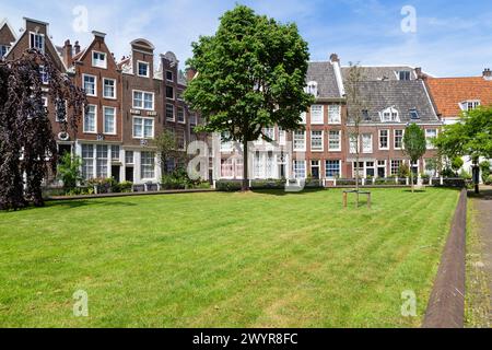 Case storiche nel Begijnhof, uno dei più antichi cortili (hofjes) di Amsterdam. Foto Stock