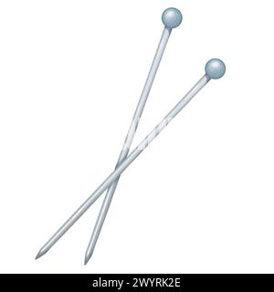Un'elegante illustrazione ad acquerello con aghi metallici per maglieria. Ideale per creare tutorial, blog per appassionati di maglieria o a tema fai da te Foto Stock