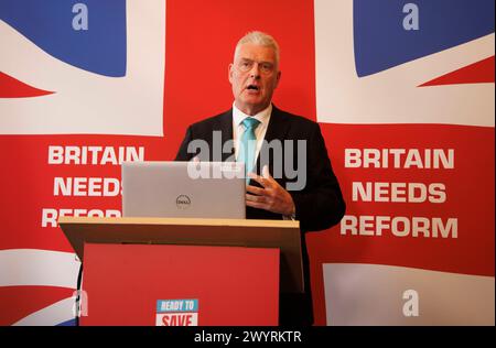 Londra, Regno Unito. 8 aprile 2024. Conferenza stampa Lee Anderson Reform. LabourÕs tradimento della classe operaia è il tema della conferenza stampa. Crediti: Mark Thomas/Alamy Live News Foto Stock