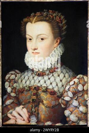 "Ritratto di Elisabetta d'Austria, regina di Francia dal 1571 al 1574", 1571, Francois Clouet, Musée du Louvre, Parigi, Francia, Europa Foto Stock