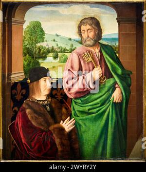 "Ritratto di Pierre II, signore di Beaujeu, duca di Borbone (1439-1503), presentato da San Pietro", 1492-1493, Jean HEY, identificato con il Maestro del MoU Foto Stock