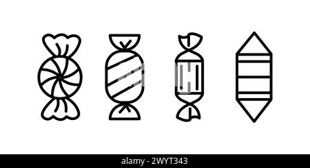 icona delle caramelle. Segno di stile lineare isolato su sfondo bianco. Illustrazione vettoriale. Illustrazione Vettoriale