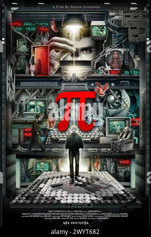 PI (1998) diretto da Darren Aronofsky e interpretato da Sean Gullette, Mark Margolis e Ben Shenkman. Un matematico paranoico cerca un numero chiave che sbloccherà i modelli universali trovati in natura. Poster di un foglio per il 25° anniversario della ripubblicazione del restauro 8k .***SOLO PER USO EDITORIALE*** credito: BFA / A24 Foto Stock