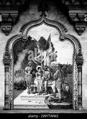 03 01 2012 Vintage Old Black and White Photo of Mosaic painting outside durbar hall, laxmi vilas Palace, vadodara, Gujarat, india, asia Foto Stock