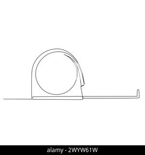 Metro a nastro o righello flessibile disegno a linea continua. Utensile domestico per il taglio del legno. Semplice elemento di design vettoriale disegnato a mano. Illustrazione per Illustrazione Vettoriale