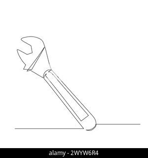 Chiave disegno linea continua. Semplice illustrazione moderna in stile disegnato a mano. Progettazione vettoriale per l'ingegneria industriale e l'edilizia Illustrazione Vettoriale