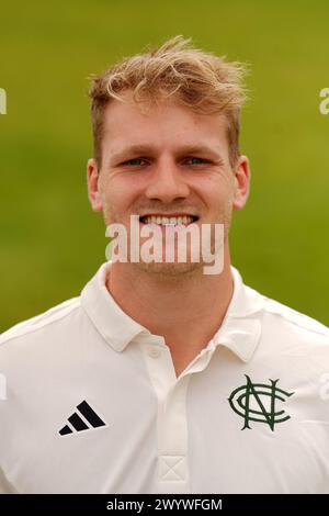 Dillon Pennington del Nottinghamshire durante una giornata mediatica a Trent Bridge, Nottingham. Data foto: Mercoledì 3 aprile 2024. Foto Stock