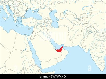 Mappa rossa degli EMIRATI ARABI UNITI all'interno della mappa bianca del Medio Oriente Illustrazione Vettoriale