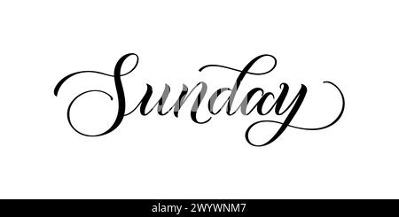 Domenica - iscrizione scritta a mano in stile calligrafico su sfondo bianco. Illustrazione vettoriale. Illustrazione Vettoriale