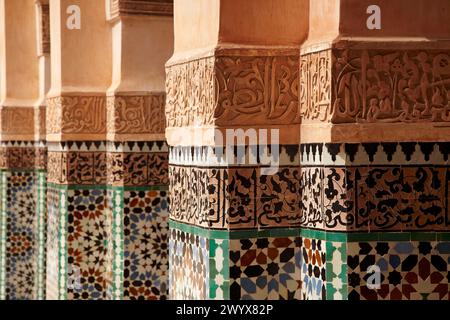 Ali ben Youssef Medersa, islamistic tradizionali università teologica nella Medina di Marrakech, Marruecos. Foto Stock