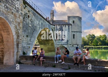 Le Pont Saint Benezet, le Rhône, Avignone, Vaucluse, Provence-Alpes-Côte dAzur, Francia, Europa. Foto Stock