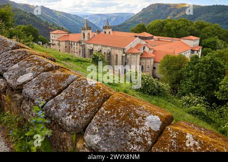 Monasterio de San Esteban, Mosteiro de Santo Estevo de Ribas de Sil, Ribeira Sacra, Ourense, Galizia, Spagna. Foto Stock