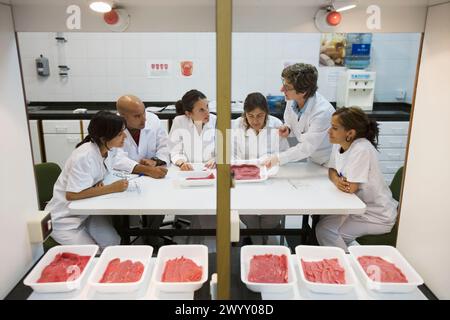 Laboratorio di sensori. Analisi del sensore. Prodotti a base di carne. AZTI-Tecnalia. Centro tecnologico specializzato in ricerca marina e alimentare. Sukarrieta, Bizkaia, Euskadi. Spagna. Foto Stock