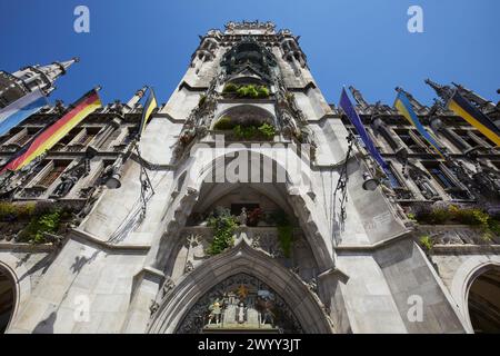 Nuovo municipio (noto anche come Neues Rathaus a) a Marienplatz, Monaco di Baviera, Germania Foto Stock