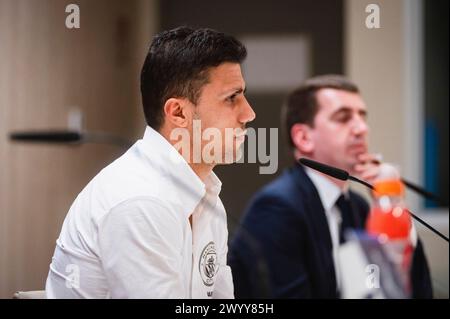 Madrid, Madrid, Spagna. 8 aprile 2024. Rodrigo Hernandez Cascante (Rodri) del Manchester City durante la conferenza stampa un giorno prima dei quarti di finale della partita di Champions League contro il Real Madrid allo stadio Santiago Bernabeu di Madrid. (Credit Image: © Alberto Gardin/ZUMA Press Wire) SOLO PER USO EDITORIALE! Non per USO commerciale! Foto Stock