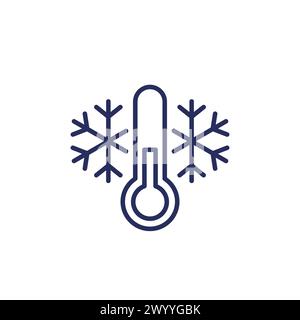 Icona della linea di temperatura fredda con un termometro Illustrazione Vettoriale