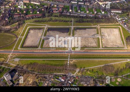 Vista aerea, cantiere e nuova area di sviluppo "Friedrich-Park" a Fritz-Schupp-Straße, zona residenziale, Marxloh, Duisburg, zona della Ruhr, nord Foto Stock