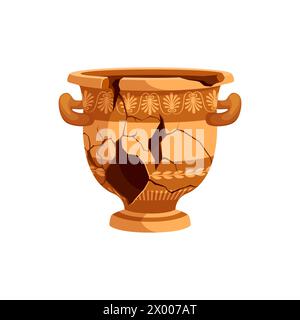 Antico vaso di ceramica rotto, vecchio vaso di ceramica incrinato o brocca, antico vaso di ceramica greco vettoriale. Anfora di argilla o ciotola con manici, vaso antico romano o greco o terracotta di archeologia Illustrazione Vettoriale