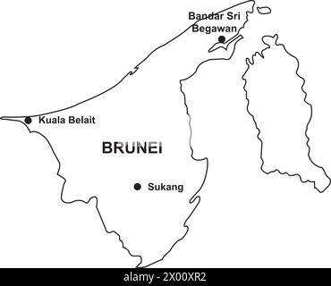Mappa di brunei darussalam illustrazione vettoriale simbolo disegno Illustrazione Vettoriale