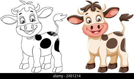 Mucca bianca e nera in due stili vettoriali. Illustrazione Vettoriale